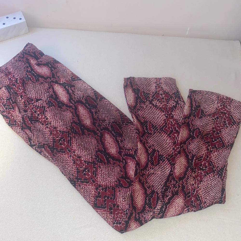 Women's Red Snake Print Wide-Leg Pants